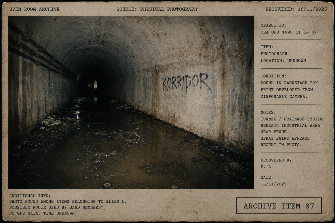Possible tunnel or drainage route beneath industrial area near venue.