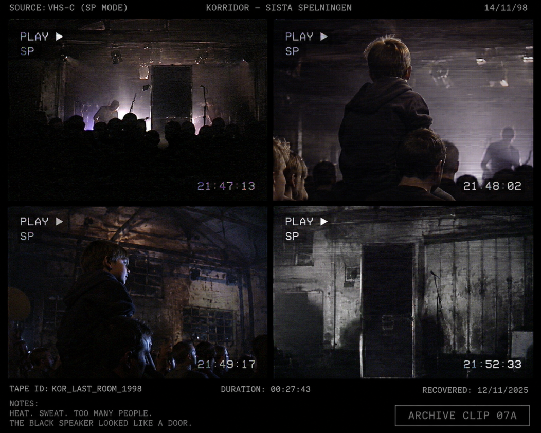 Digitized VHS frames from KORRIDOR's final performance.
